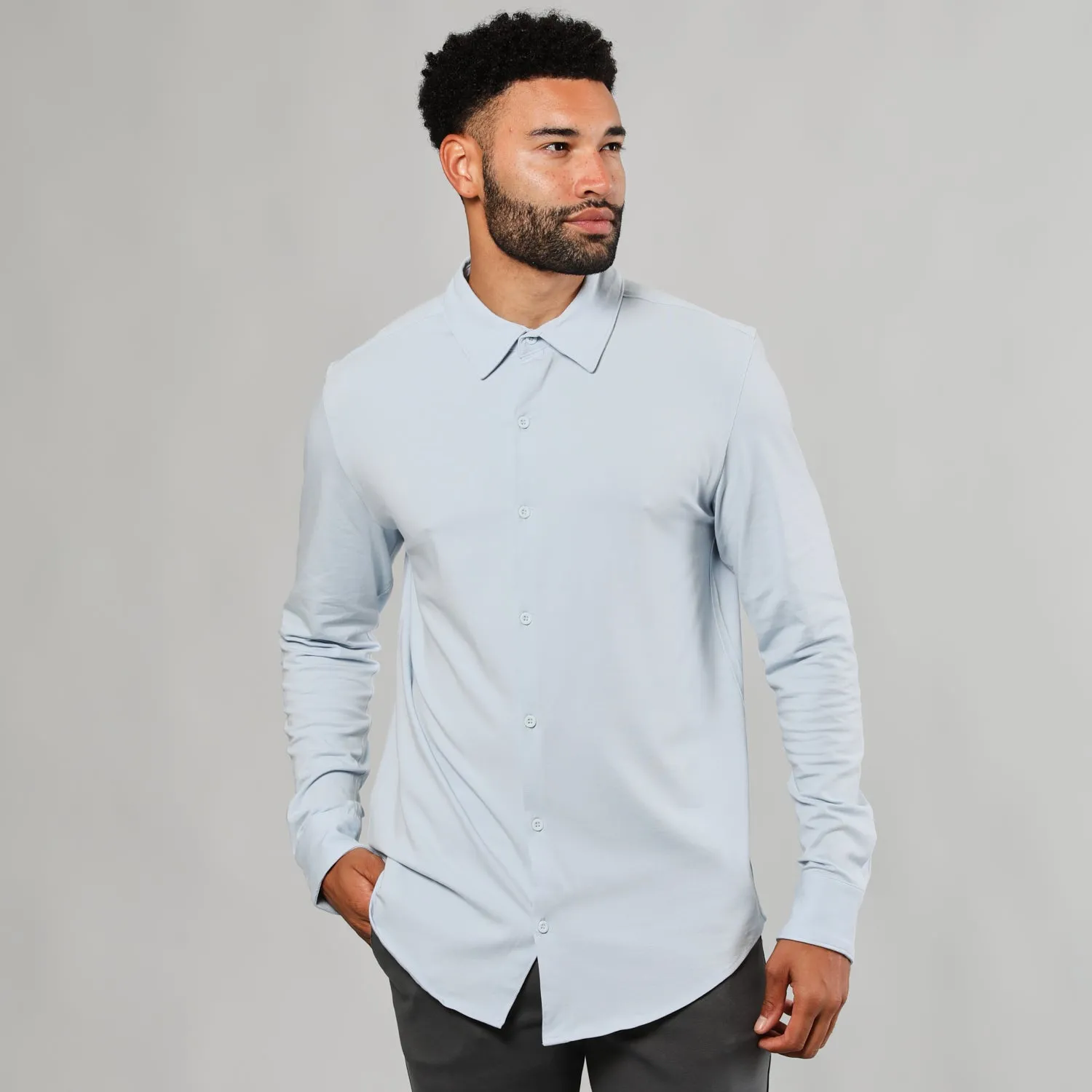 Pale Blue Long Sleeve Knit Shirt