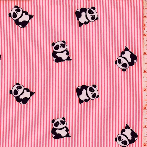 Pink Panda Stripe Double Brushed Jersey Knit Fabric