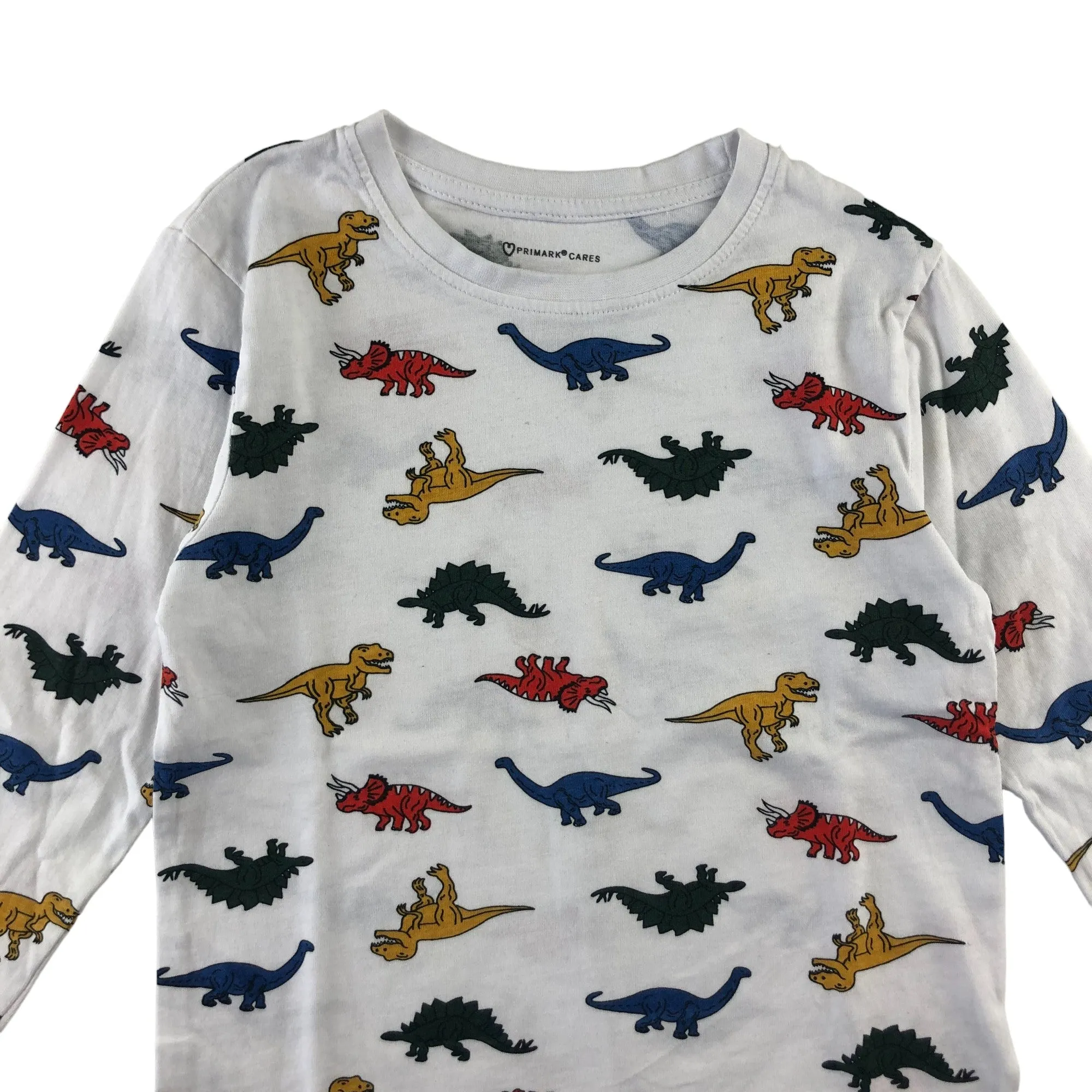 Primark t-shirt 5-6 years white multicolour dinosaurs long sleeve cotton