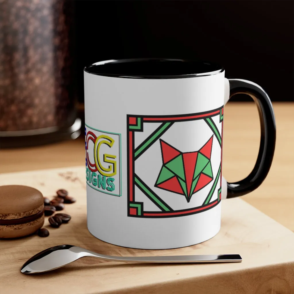 Red and Green Box Fox Accent Coffee Mug, 11oz