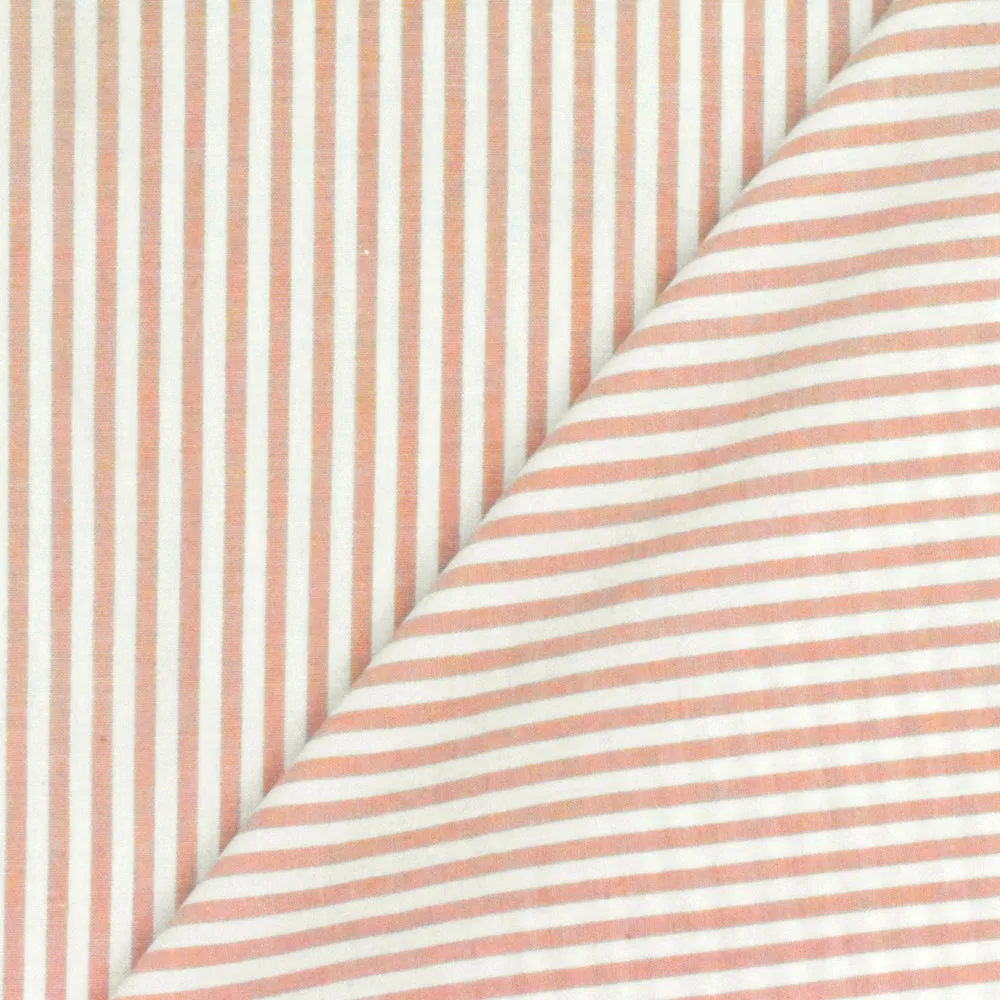 Rose-Beige-White Stripe Stretch Cotton Broadcloth Woven Fabric