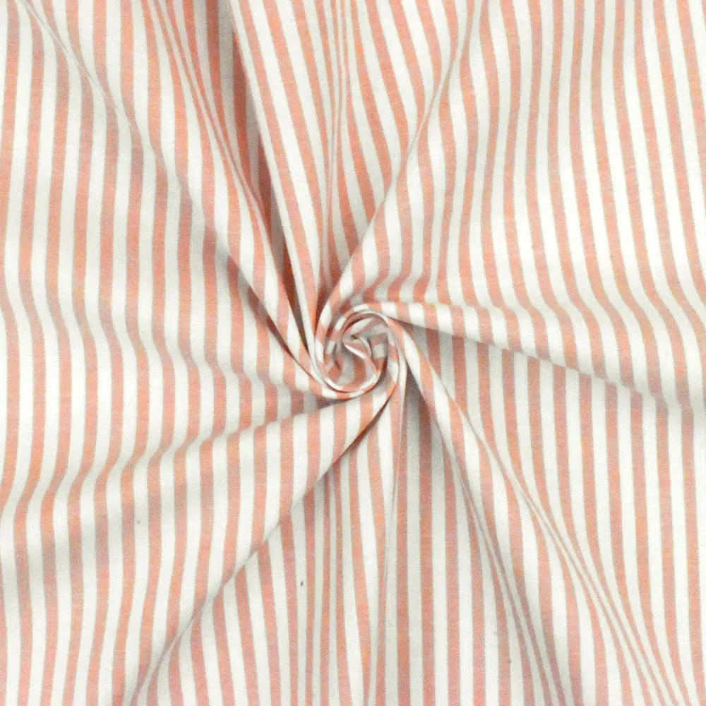 Rose-Beige-White Stripe Stretch Cotton Broadcloth Woven Fabric