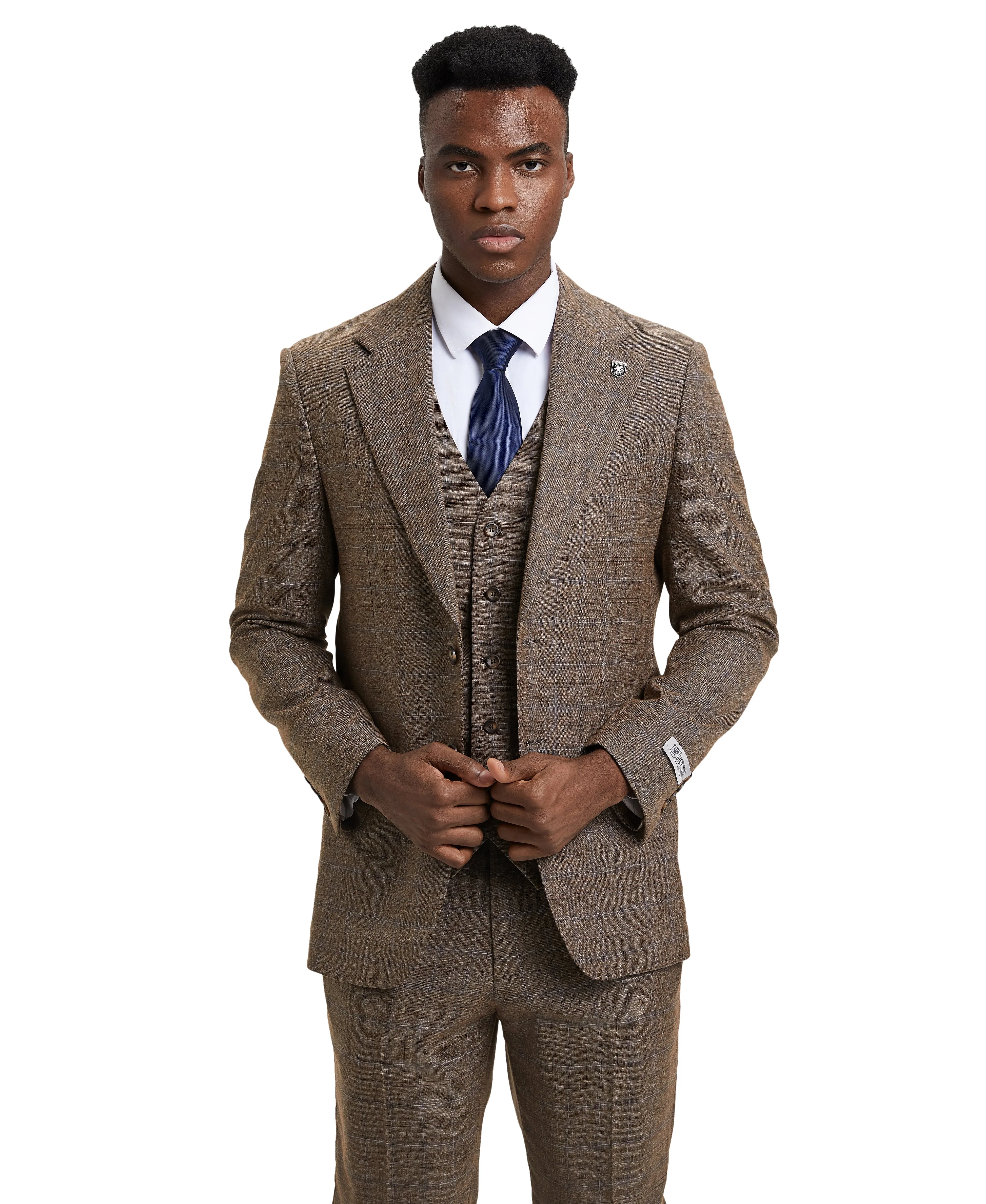 Stacy Adams Hybrid- Fit Vested Suit, Plaid Brown