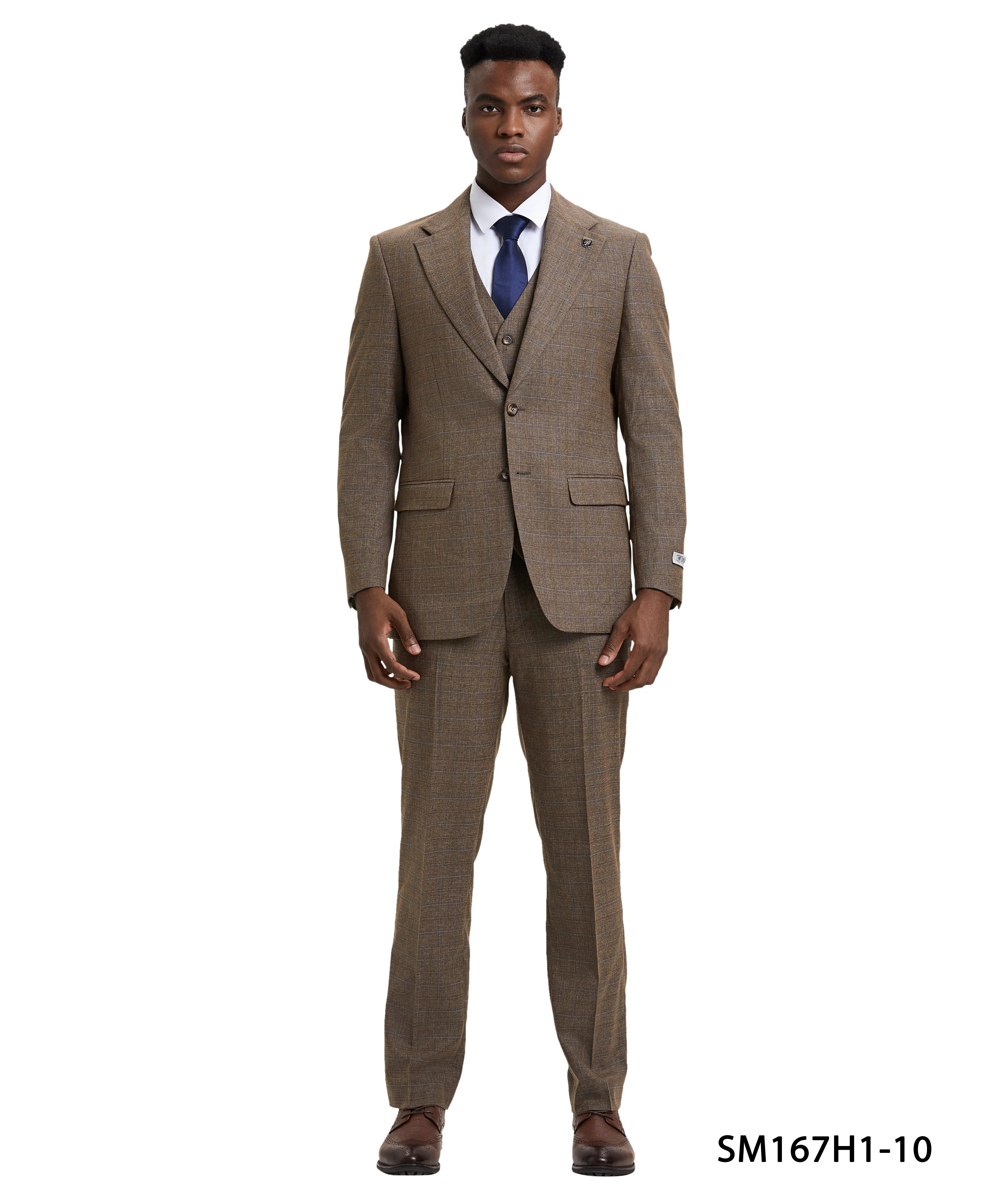 Stacy Adams Hybrid- Fit Vested Suit, Plaid Brown