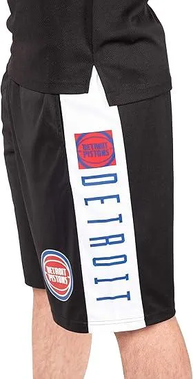 Ultra Game NBA Official Men’s Super Soft Active Workout Basketball Training Shorts - Unisex, Detroit Pistons, Black|Detroit Pistons