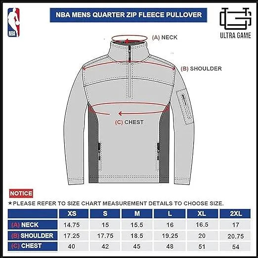 Ultra Game NBA Official Men’s Super Soft  Quarter Zip Pullover Sweatshirt with Zipper Pockets - Unisex, Chicago Bulls, Team Color|Chicago Bulls