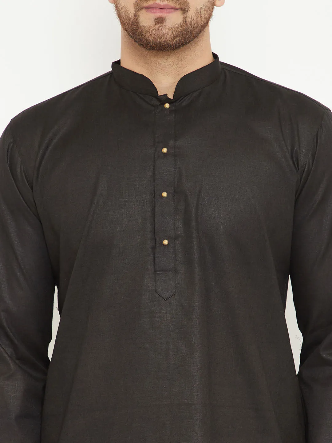 VM BY Vastramay Men's Black Cotton Blend Kurta