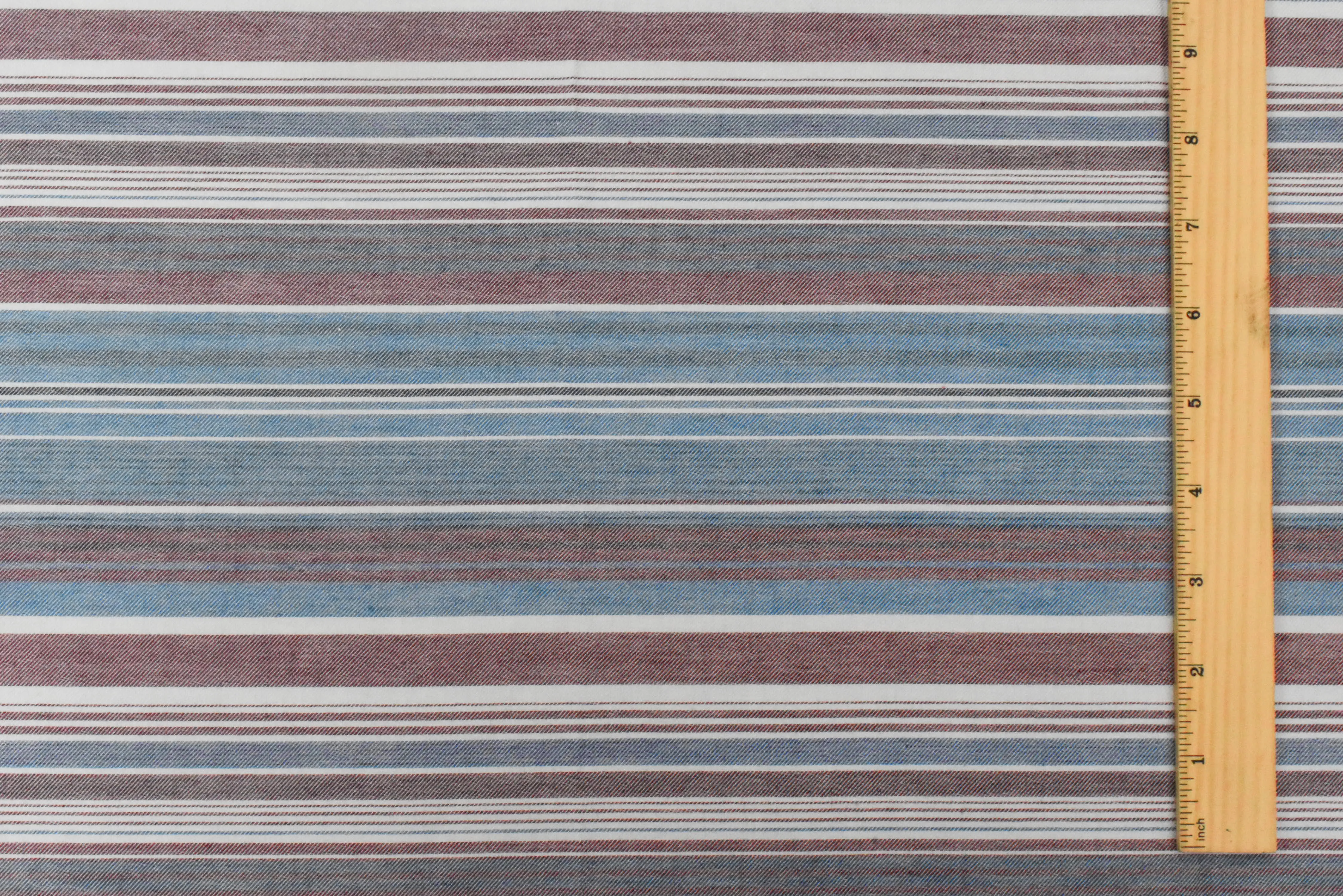 Winery Red-Blue-Multi Stripe Cotton Twill Woven Fabric