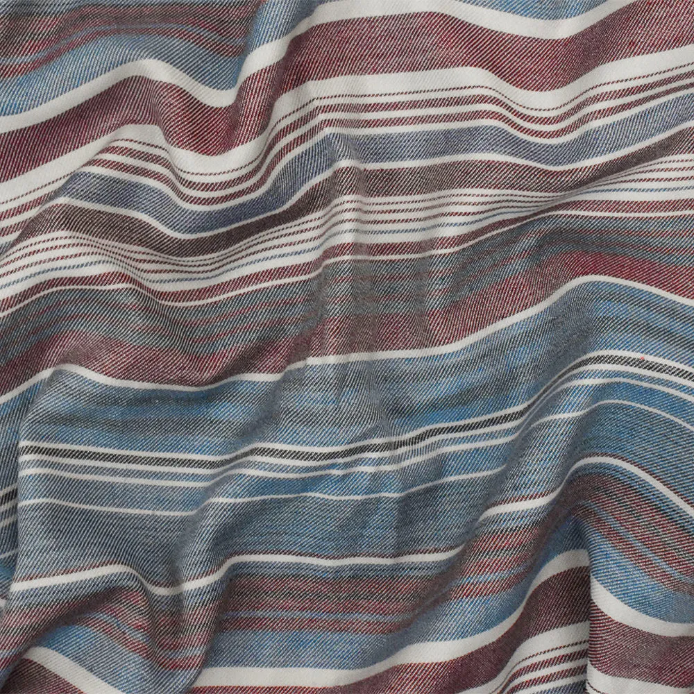 Winery Red-Blue-Multi Stripe Cotton Twill Woven Fabric