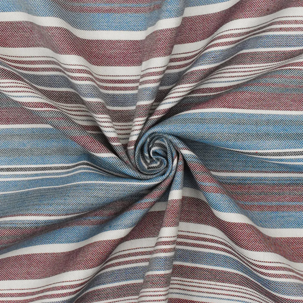 Winery Red-Blue-Multi Stripe Cotton Twill Woven Fabric