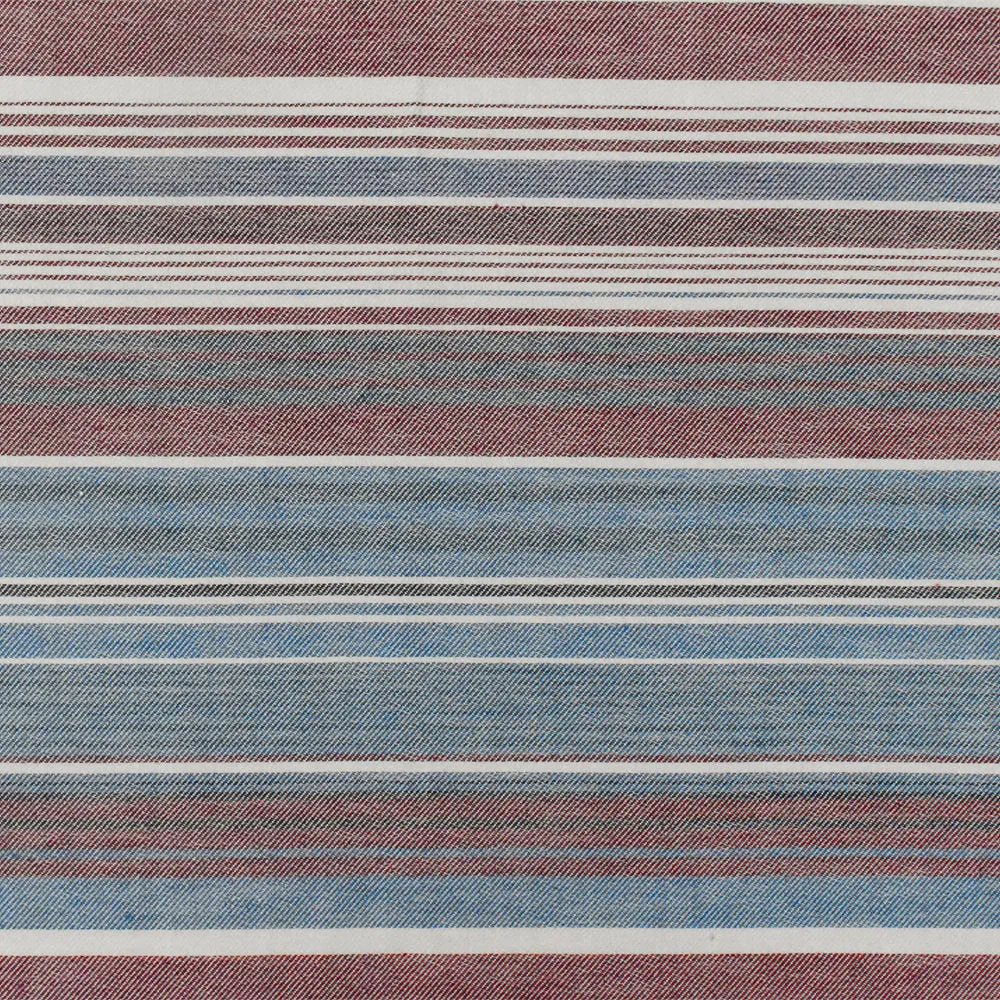 Winery Red-Blue-Multi Stripe Cotton Twill Woven Fabric