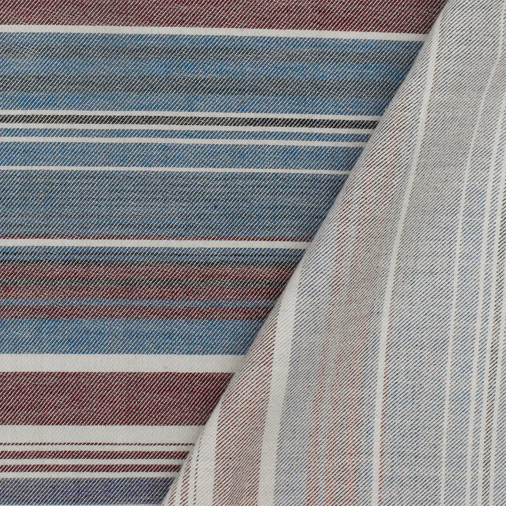 Winery Red-Blue-Multi Stripe Cotton Twill Woven Fabric